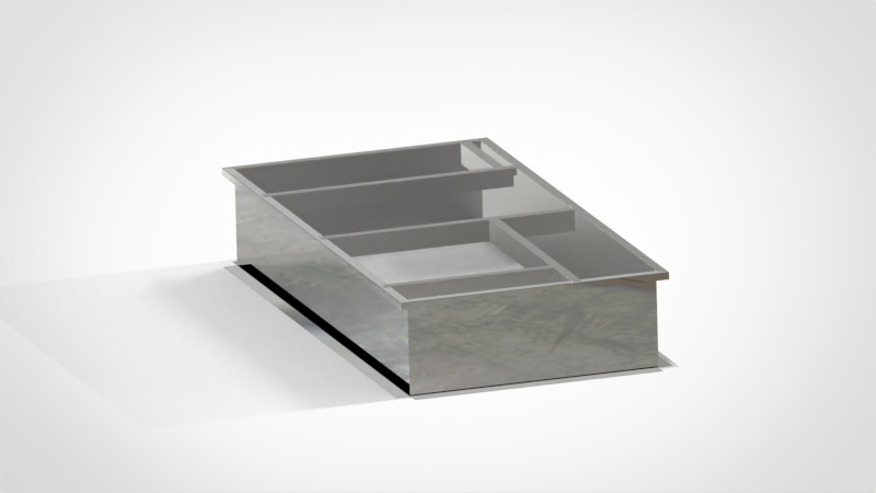galvanized steel roof curb adapter for HVAC, unpainted metal finish, studio shot, isometric view, sheet metal fabrication