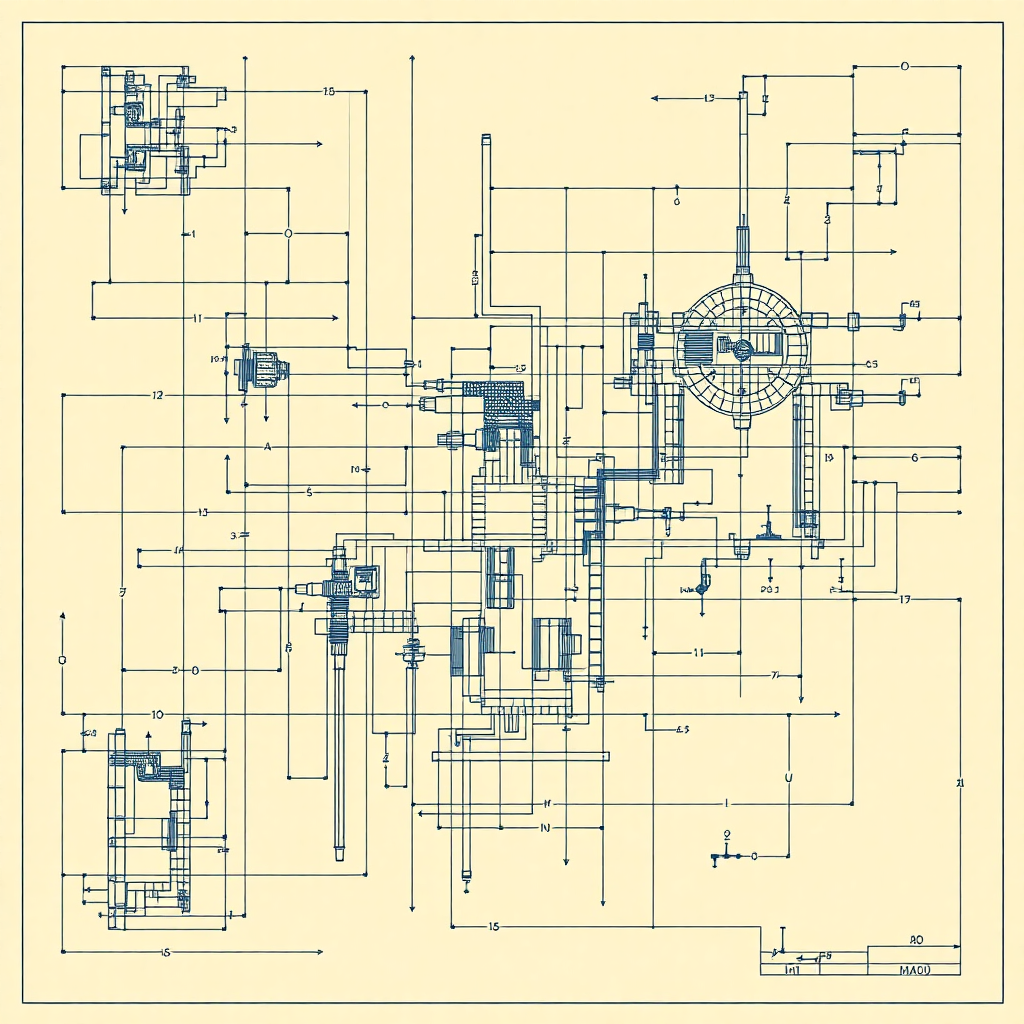 abstract engineering blueprint pattern, technical drawings, vintage industrial design