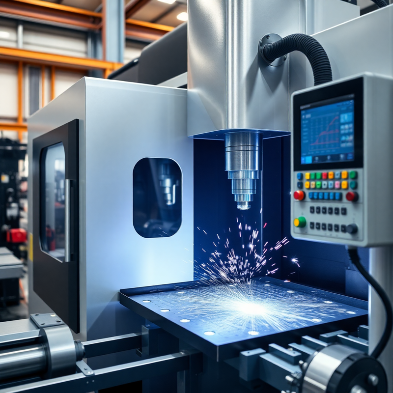 advanced CNC machining center in operation, precision manufacturing, industrial facility, metal fabrication close-up