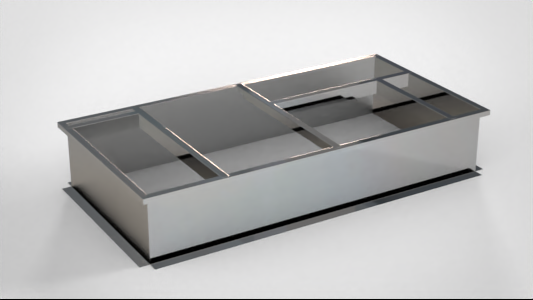 galvanized steel roof curb for new HVAC installation, unpainted metal finish, studio shot, isometric view, sheet metal fabrication